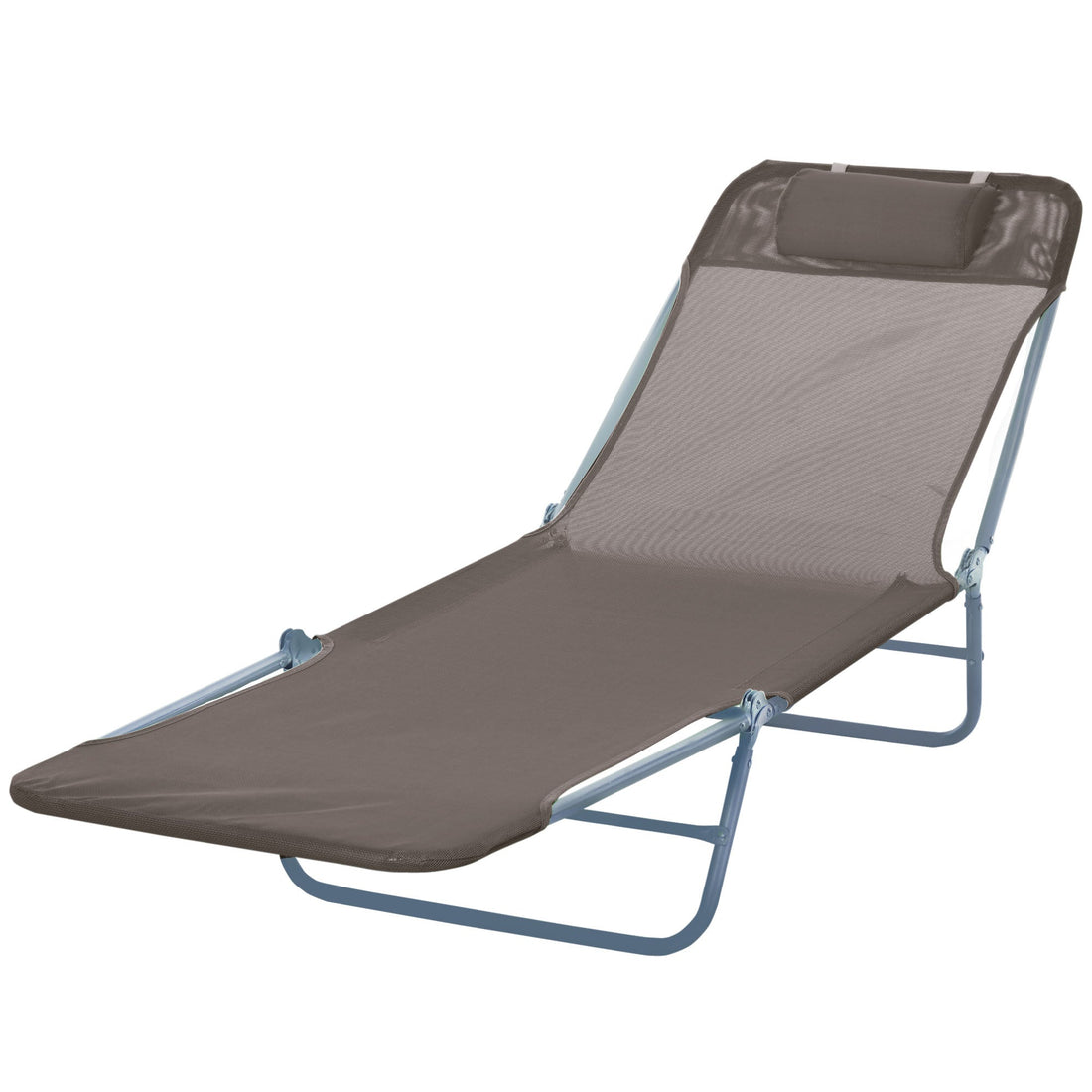 Outdoor Foldable Sun Lounger, Adjustable Backrest Garden Recliner Sun Lounger Chair with Headrest Pillow, Coffee