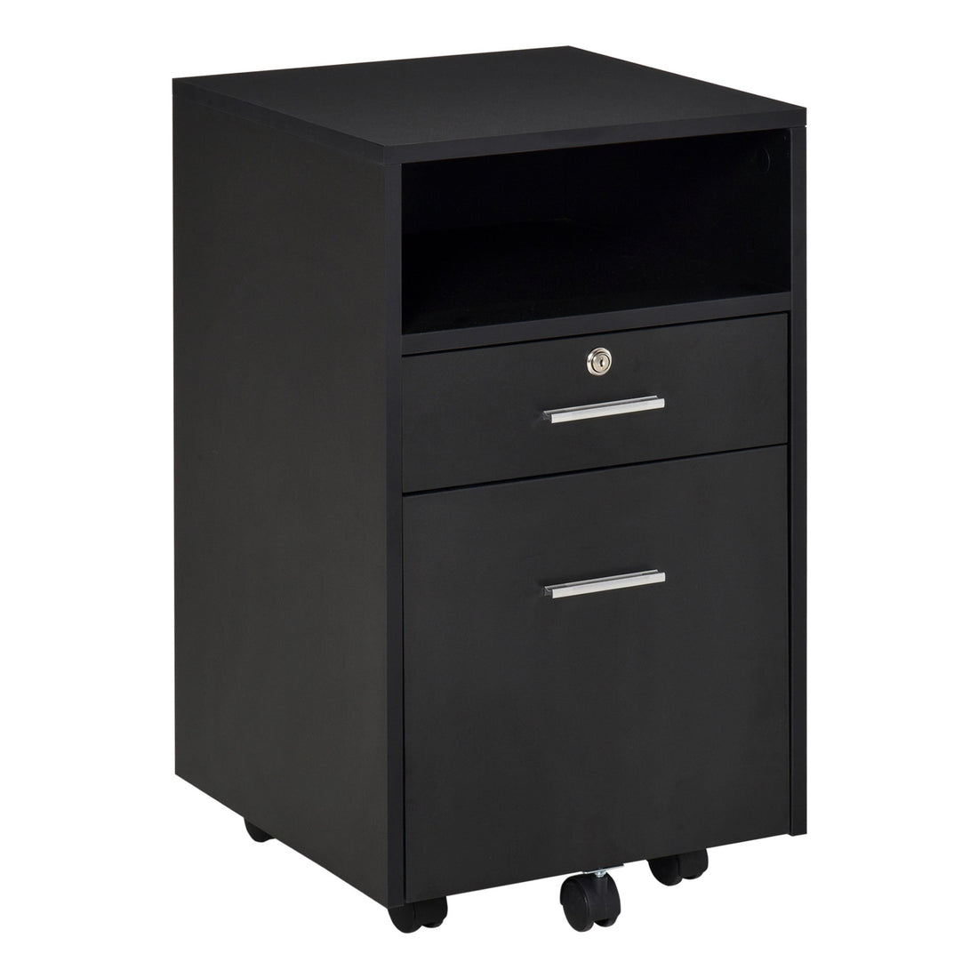 Lockable Two-Drawer Filing Cabinet, with Wheels - White