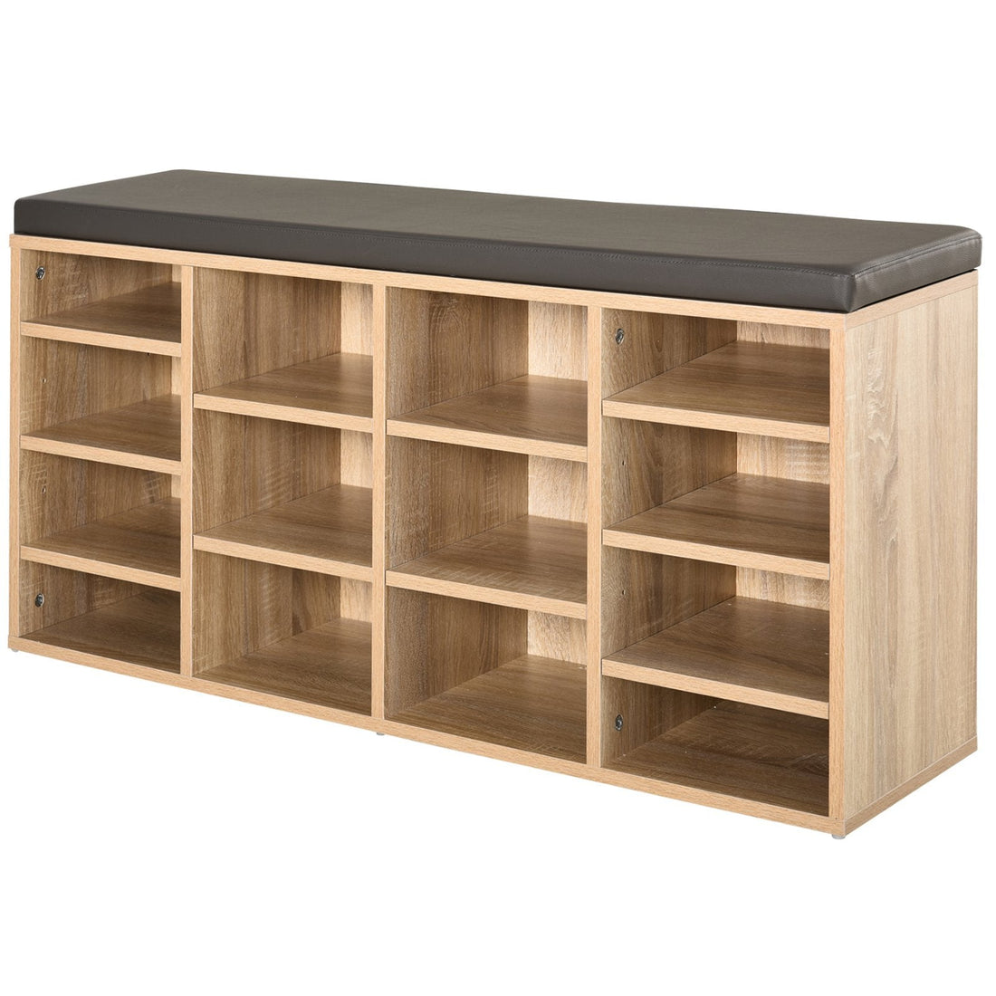 Multi-Storage Shoe Rack w/ 14 Compartments Cushion Moving Shelves Solid Frame Foot Pads Home Office Tidy Organisation Boots Trainers Brown