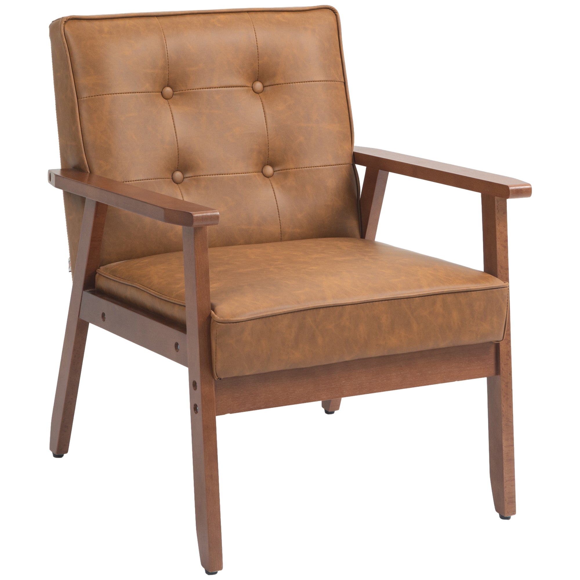 Retro-Style Accent Chair, with Faux Leather Seat - Brown