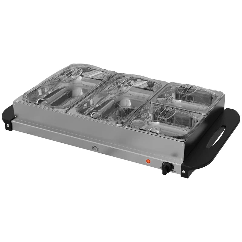 4 Tray Electric Food Warmer Buffet Server with Warming Plate, Cool Touch Handles, Adjustable Temperature, 300W, 2 x 2.4L and 2 x 1L Pans