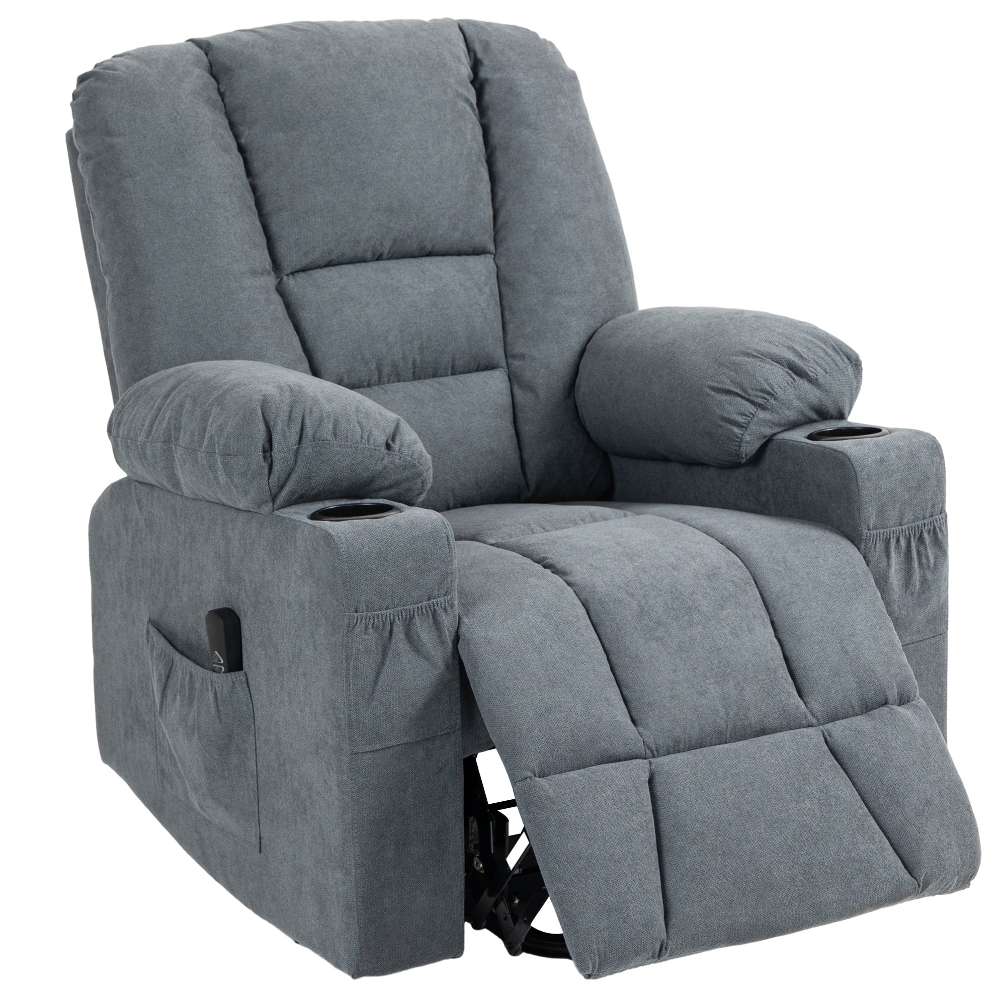 Oversized Riser and Recliner Chairs for the Elderly, Fabric Upholstered Lift Chair for Living Room with Remote Control, Side Pockets, Cup Holder, Grey