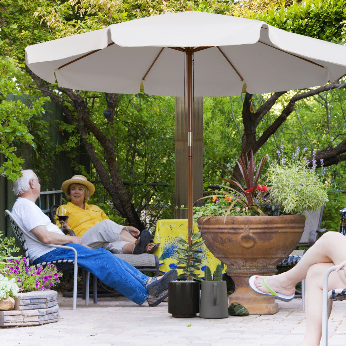 3.3m Elegant Wooden Parasol - Cream