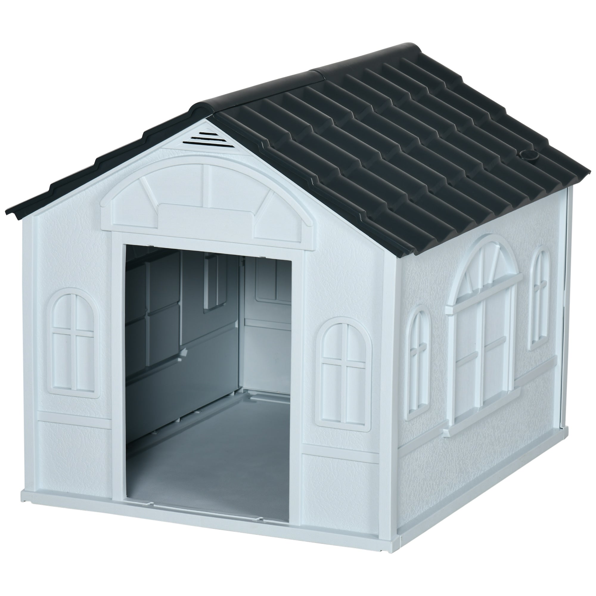 Plastic Weather-Resistant Dog House, for Indoors and Outdoors, Medium Dogs - Grey