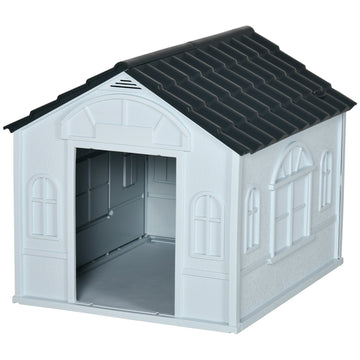 Plastic Weather-Resistant Dog House, for Indoors and Outdoors, Medium Dogs - Grey