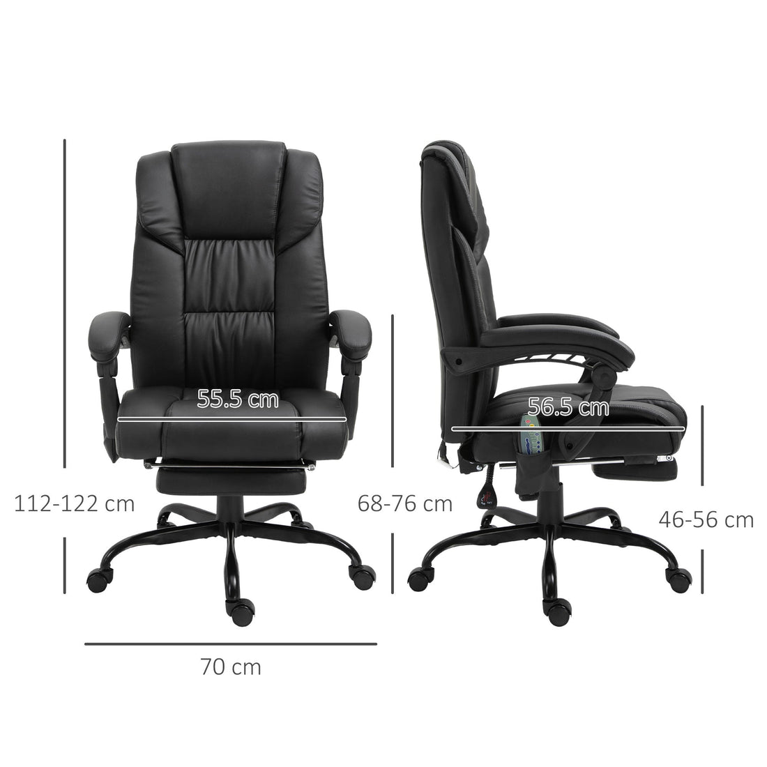 6-Point Massage Office Chair, PU Leather Desk Chair with Adjustable Height and Footrest for Home Office, Black