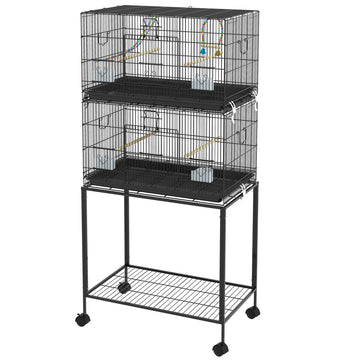 Two-Tier Bird Cage on Wheels, with Stand, for Small Birds