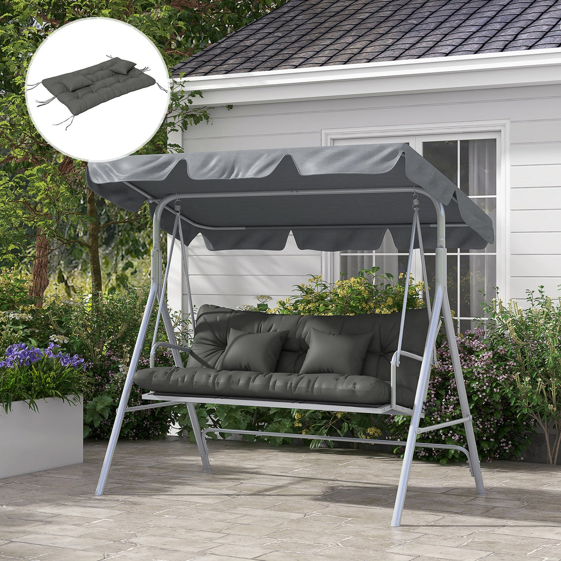 Back and Seat Cushion Replacement with 2 Pillows, Patio Chair Cushions Set with Ties, Light Grey