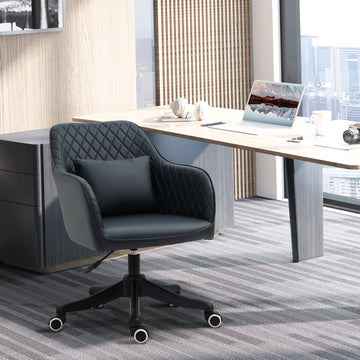 Velvet Office Chair, Desk Chair, Makeup Vanity Chair with Massage Lumbar Pillow and Rolling Wheels for Bedroom and Home, Deep Blue