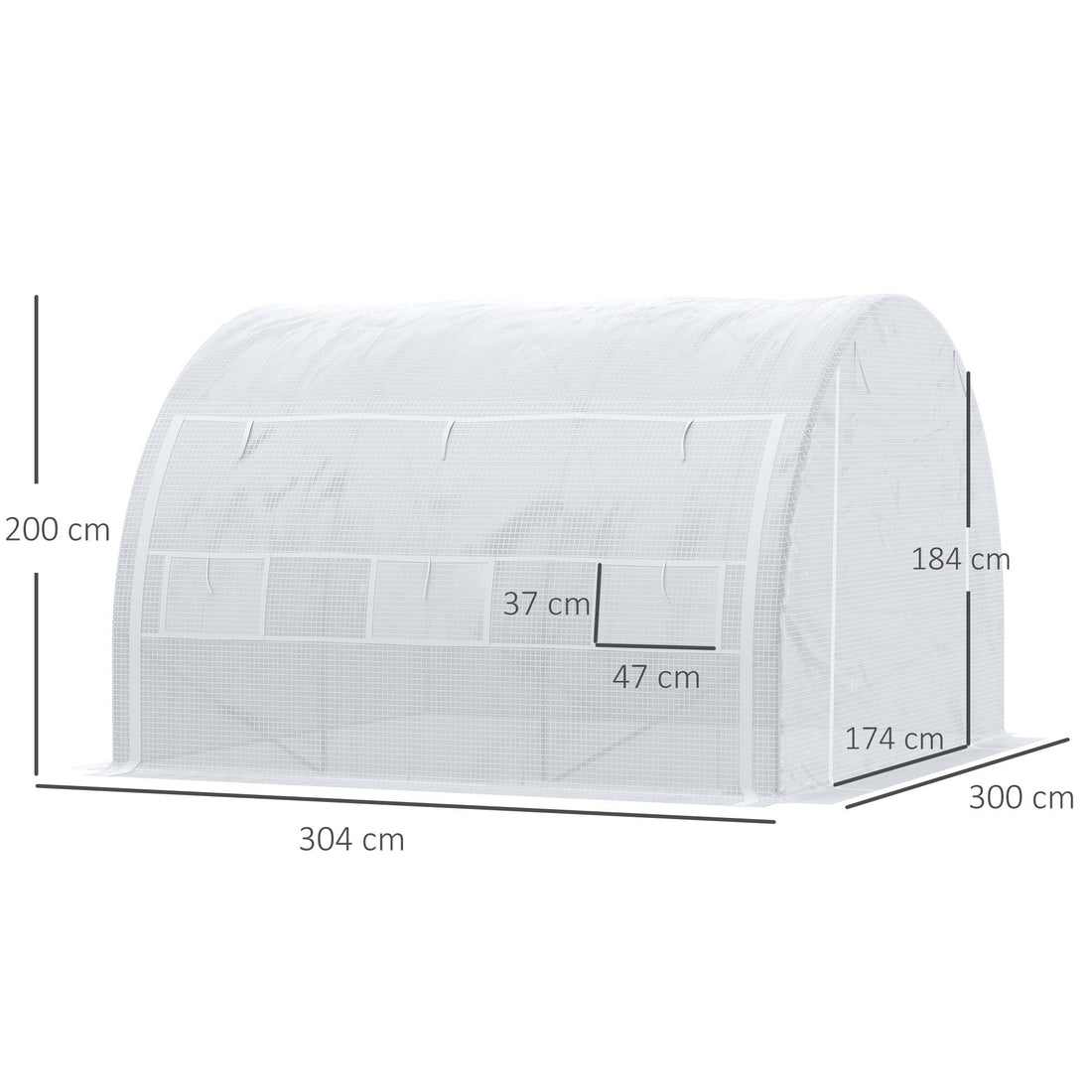 3 x 3 x 2 m Polytunnel Greenhouse with Roll-up Side Walls, Walk-in Grow House Tent with Steel Frame, Reinforced Cover, Zipped Door and 6 Mesh Windows for Garden, White