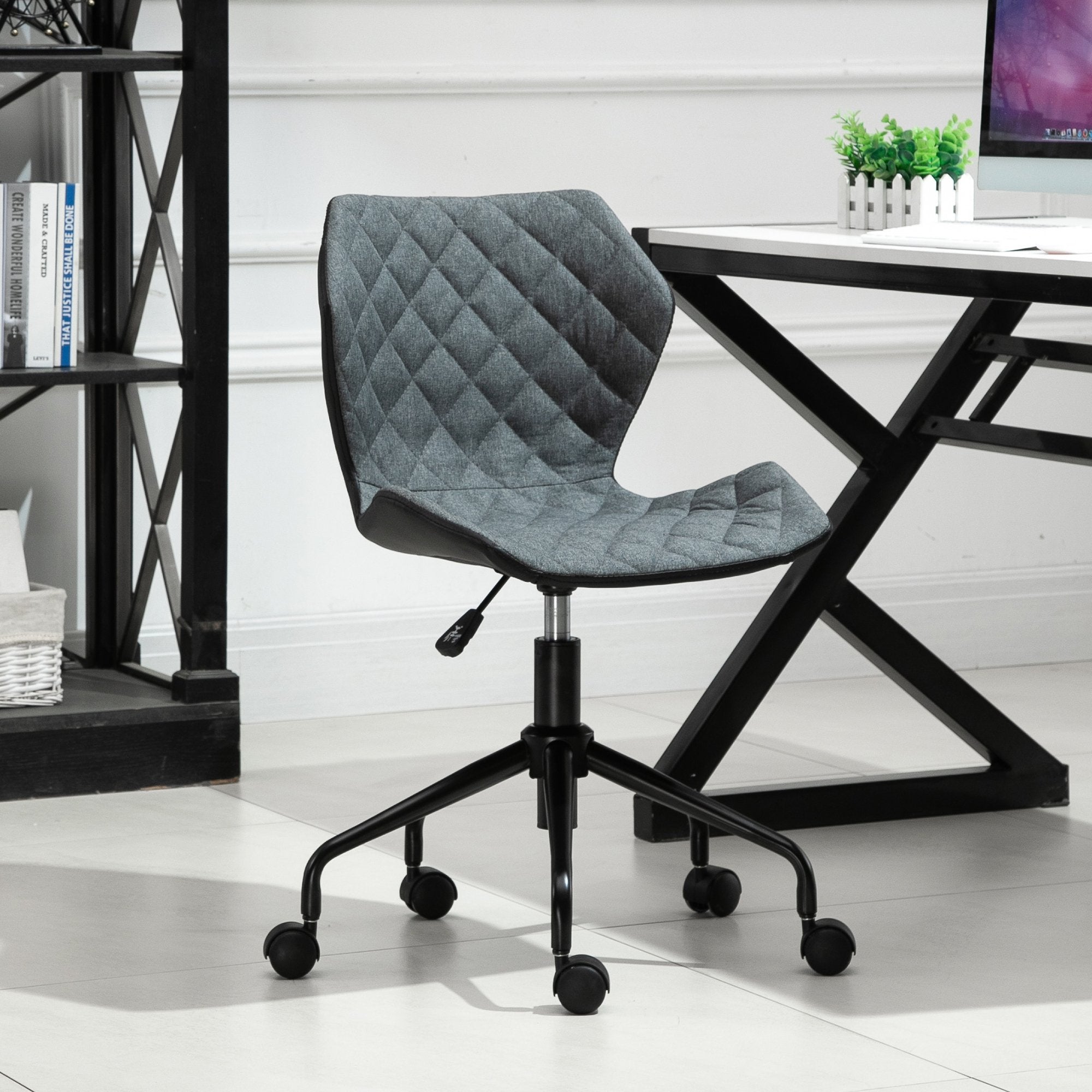 Office Computer Desk Chair, Swivel Task Chair no Arms, Fabric Study Chair with Adjustable Height and Rolling Wheels for Home Work, Grey