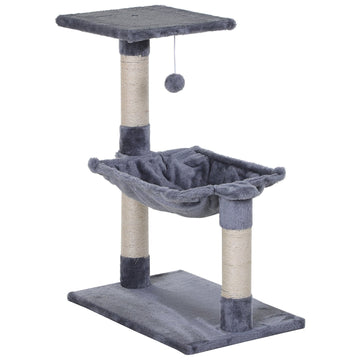 Cat Scratch Post with Bed Cat Tree for Indoor Cats Sisal Scratching Posts Hammock Kitty Activity Centre Grey