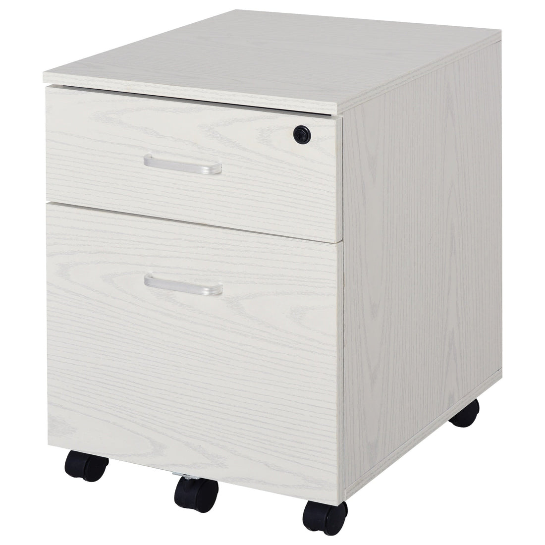 2-Drawer Locking Office Filing Cabinet w/ 5 Wheels Rolling Storage Hanging Legal Letter Files Cupboard Home Organisation White Wood Grain