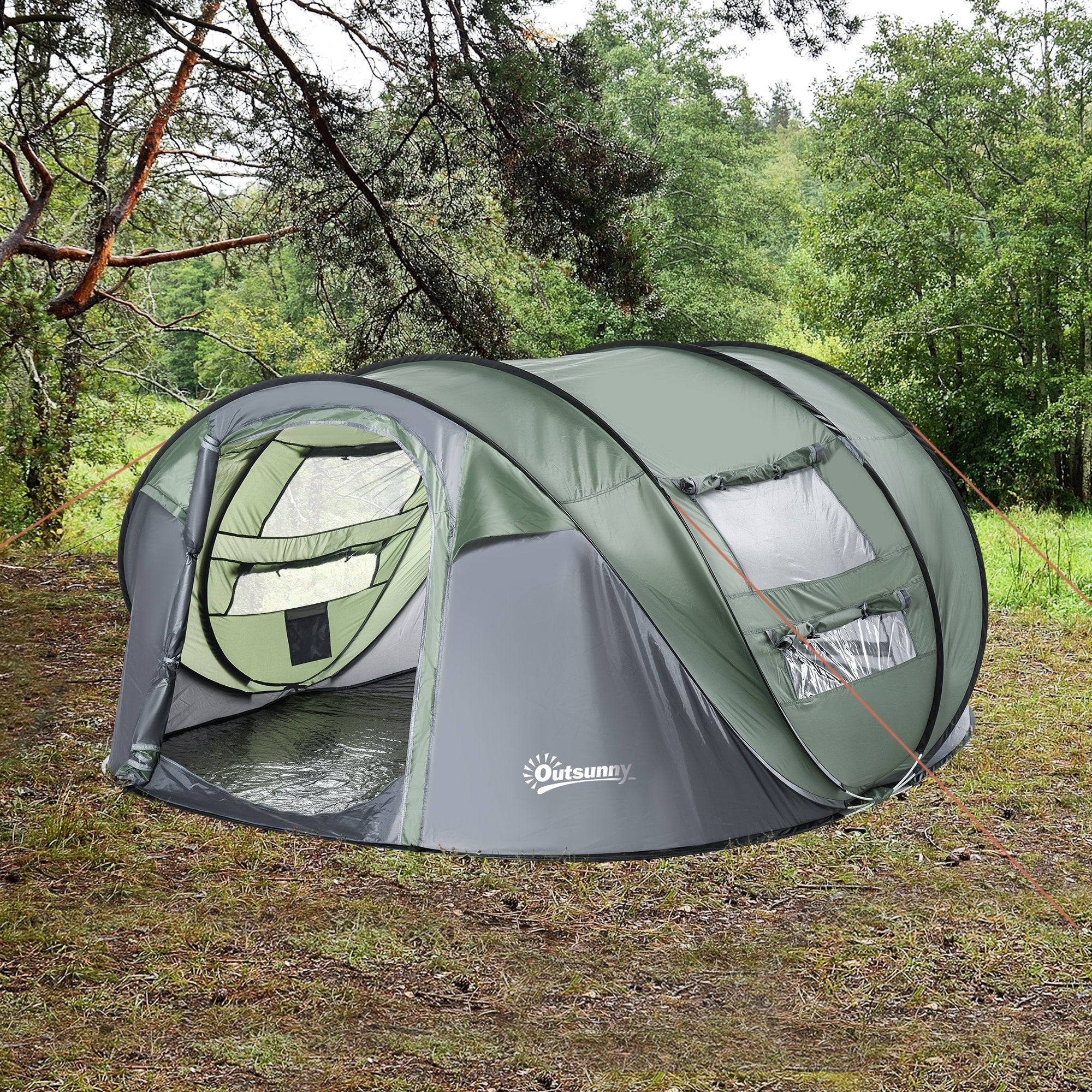 4-5 Person Pop-up Camping Tent Family Tent w/ 2 Mesh Windows & PVC Windows Portable Carry Bag for Outdoor Trip, Dark Green