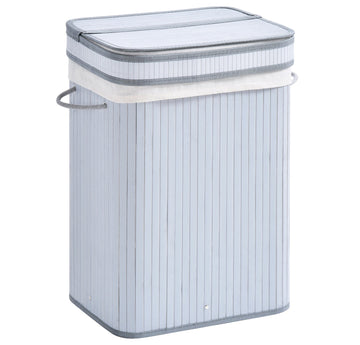 70L Natural Wood Laundry Basket A Compartment w/Flip Lid Removable Lining Handles Board Base Foldable Durable Water-Resistant Dirty Clothes Storage Home Organisation Grey