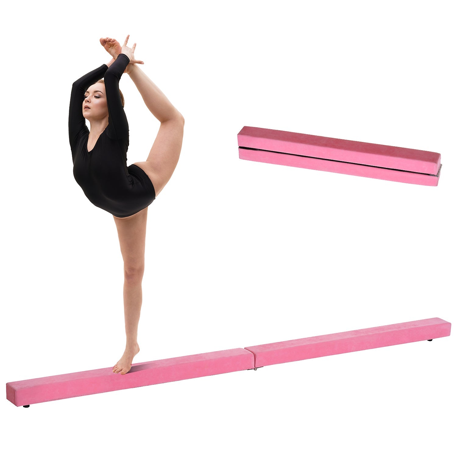 2.4M 8FT Gymnastics Folding Balance Beam Home Gym Training Exercise Sports - Pink