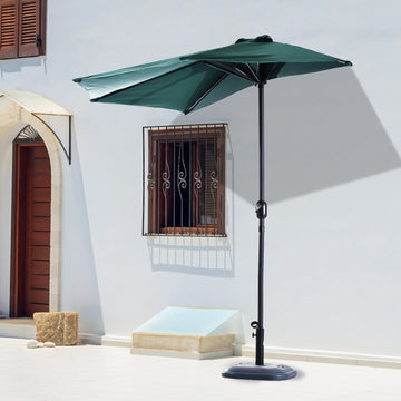 2.7m Garden Half Parasol, Outdoor Balcony Umbrella with 5 Steel Ribs, Patio Sun Shade, Green