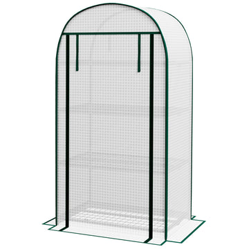 4 Tier Mini Greenhouse for Outdoor, Portable Gardening Plant Green House with Storage Shelf, Roll-Up Zipped Door, Metal Frame and PE Cover, 80 x 49 x 160cm, White