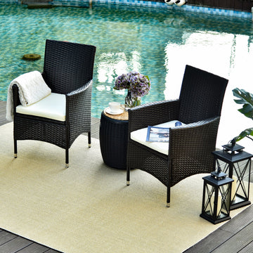 2 Pieces Outdoor PE Rattan Dining Chairs Set with Cushion, Garden Armchair with Armrests, High Backrest, Metal Frame Patio Wicker Furniture, Coffee