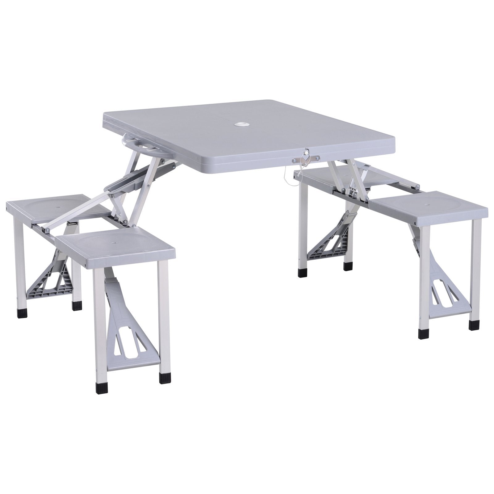 Aluminium PP 4-Seater Portable Picnic Table and Bench Set Silver
