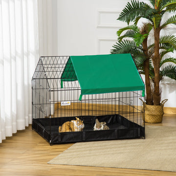 Rabbit Cage Guinea Pig Playpen Small Animal House for Kitties Puppies, w/ Water Proof Oxford Roof Floor 90 x 75 x 75 cm