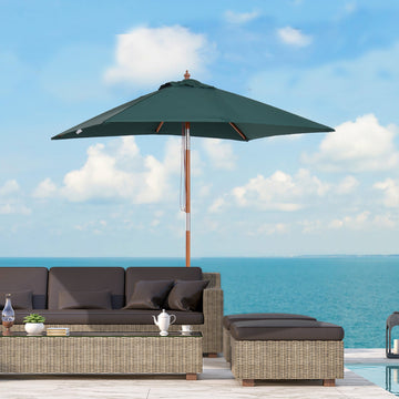 2m x 1.5m Garden Parasol Umbrella with Tilting Sunshade Canopy, Outdoor Market Table Umbrella with Wood and Bamboo Frame, Green