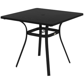Four-Seater Steel Garden Table, with Φ40mm Parasol Hole - Black