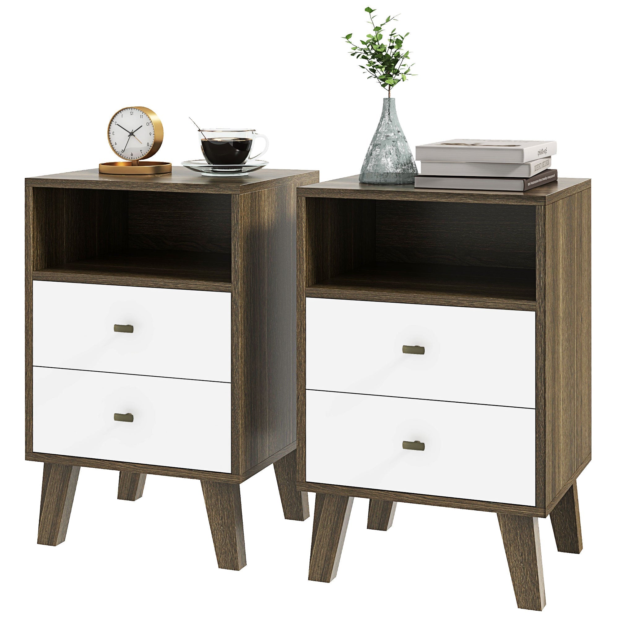 Industrial-Scandinavian Mix Bedside Table, with Drawers and Shelf