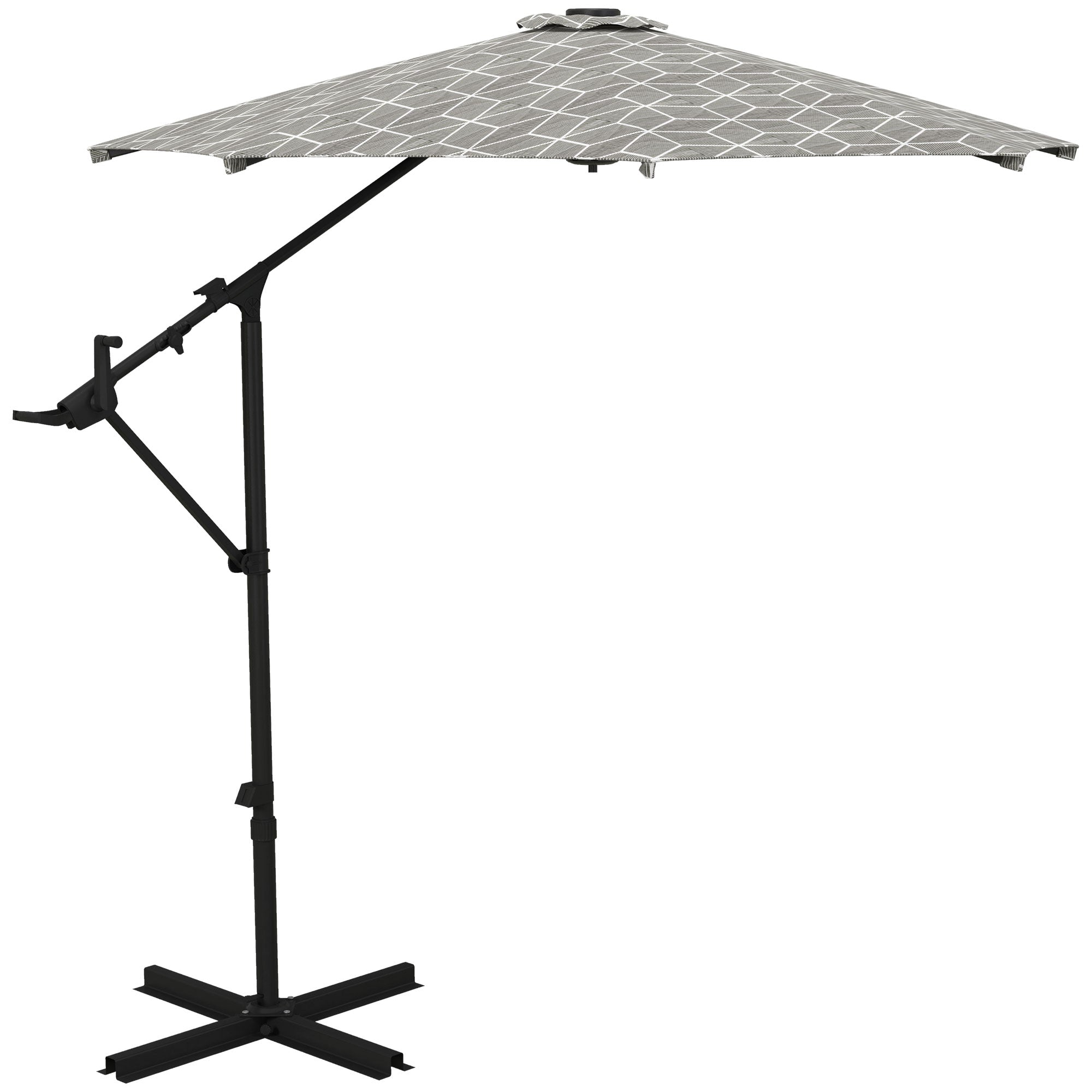 3(m) Convertible Cantilever Parasol and Centre-post Garden Parasol with Cross Base, 360° Rotation Banana Parasol with Crank Handle and 8 Ribs, Hanging Patio Umbrella, Black and White