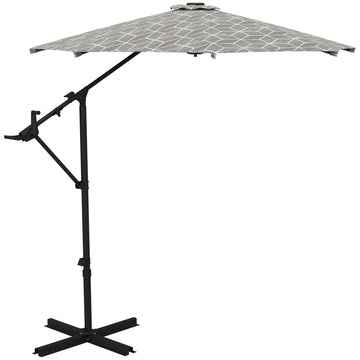 3(m) Convertible Cantilever Parasol and Centre-post Garden Parasol with Cross Base, 360° Rotation Banana Parasol with Crank Handle and 8 Ribs, Hanging Patio Umbrella, Black and White