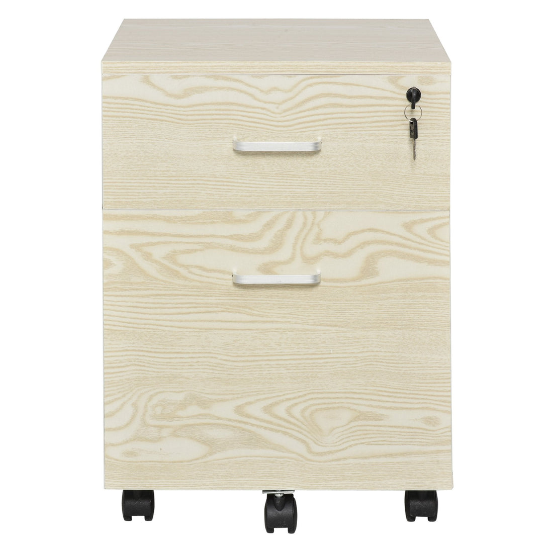 2-Drawer Locking Office Filing Cabinet w/ 5 Wheels Rolling Storage Hanging Legal Letter Files Cupboard Home Organisation, Oak Wood Grain