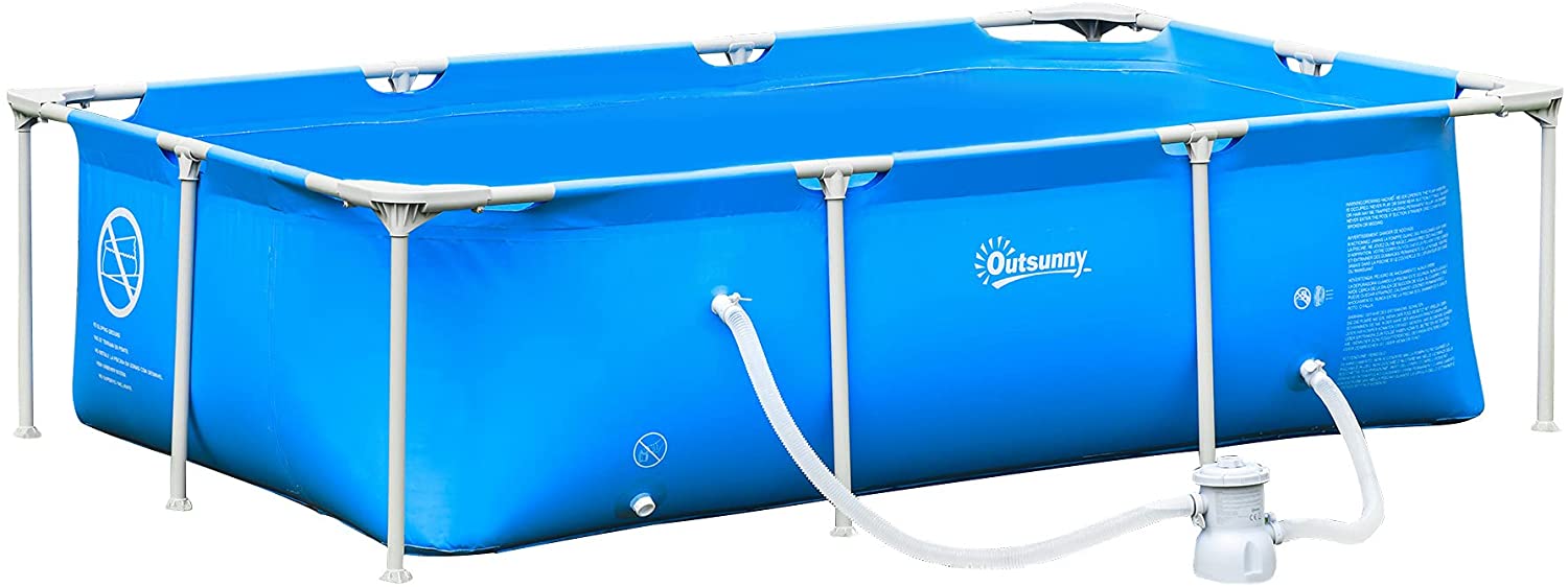 Steel Frame Pool with Filter Pump, Filter Cartridge, Reinforced Sidewalls Rust Resistant Above Ground Swimming Pool 252 x 152 x 65cm, Blue