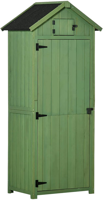 Wooden Garden Shed, Utility Outdoor Small Shed with Lockable Double Doors, Shelves and Roof Hatch, Dark Green