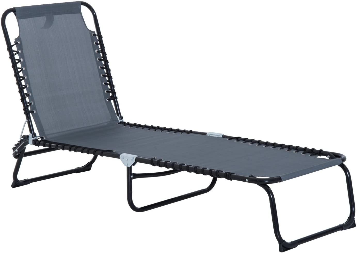 Foldable Sun Lounger, Outdoor 4 Level Adjustable Backrest Reclining Chaise Chair, Steel Frame Recliner Chair for Camping, Hiking, Grey