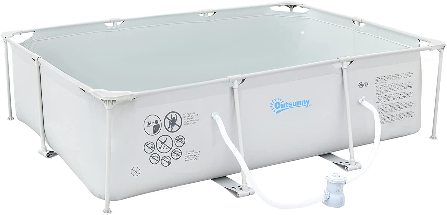 Steel Frame Pool with Filter Pump, Filter Cartridge, Reinforced Sidewalls Rust Resistant Above Ground Swimming Pool 292 x 190 x 75cm, Grey