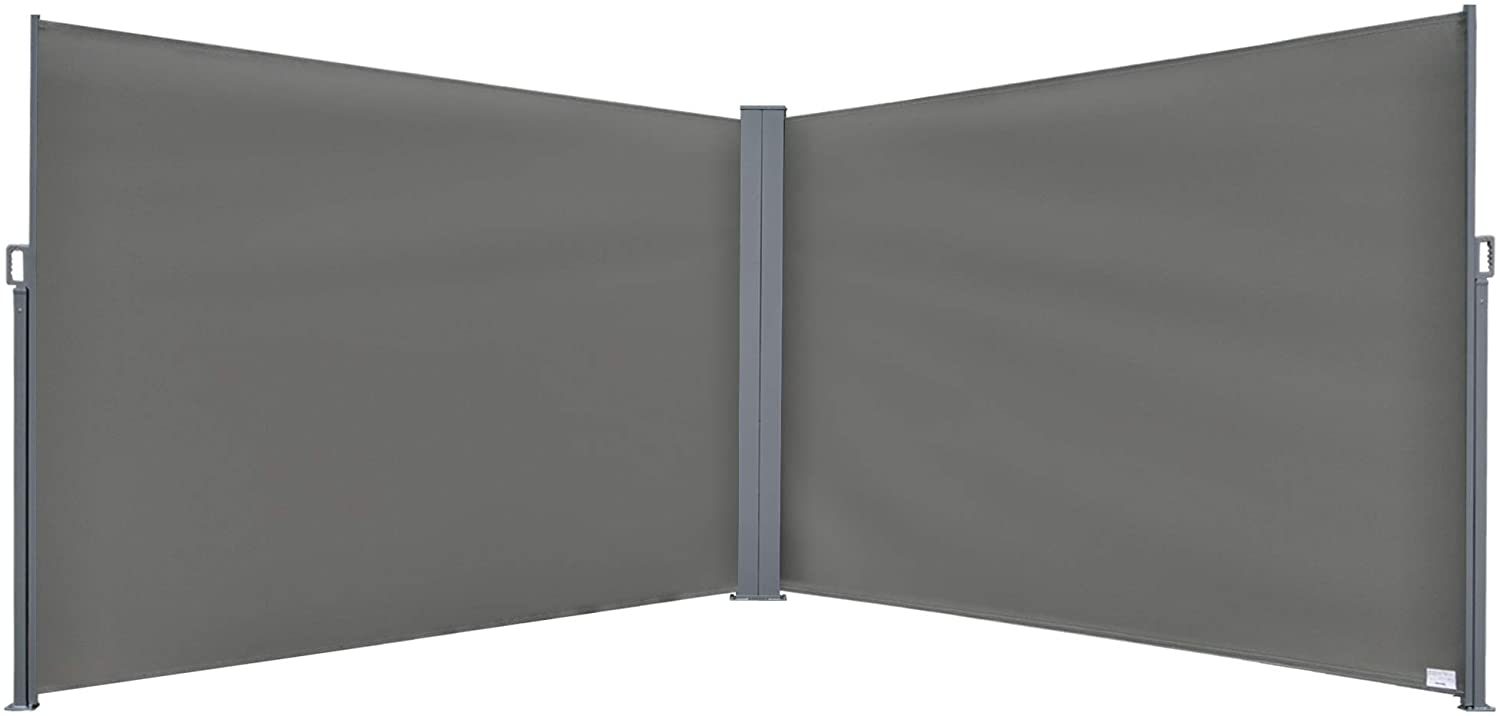 6 x 2m Retractable Sun Side Awning Screen Fence Patio Garden Wall Balcony Screening Panel Outdoor Blind Privacy Divider – Grey