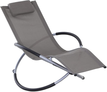 Outdoor Orbital Lounger Zero Gravity Patio Chaise Sun Lounger Foldable Rocking Chair with Pillow, Grey