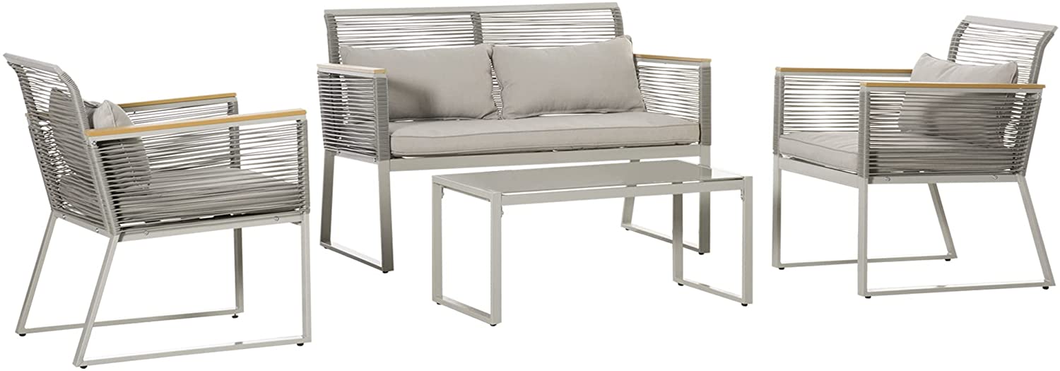 4 Pieces Rattan Garden Furniture Set - Grey