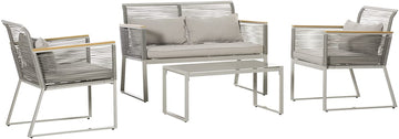 4 Pieces Rattan Garden Furniture Set - Grey
