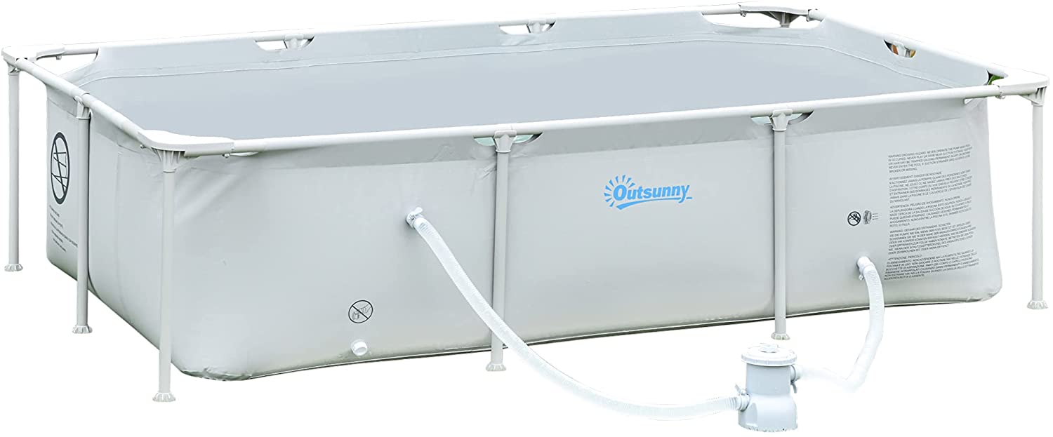Steel Frame Pool with Filter Pump, Filter Cartridge, Reinforced Sidewalls Rust Resistant Above Ground Swimming Pool 252 x 152 x 65cm, Grey