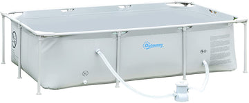 Steel Frame Pool with Filter Pump, Filter Cartridge, Reinforced Sidewalls Rust Resistant Above Ground Swimming Pool 252 x 152 x 65cm, Grey