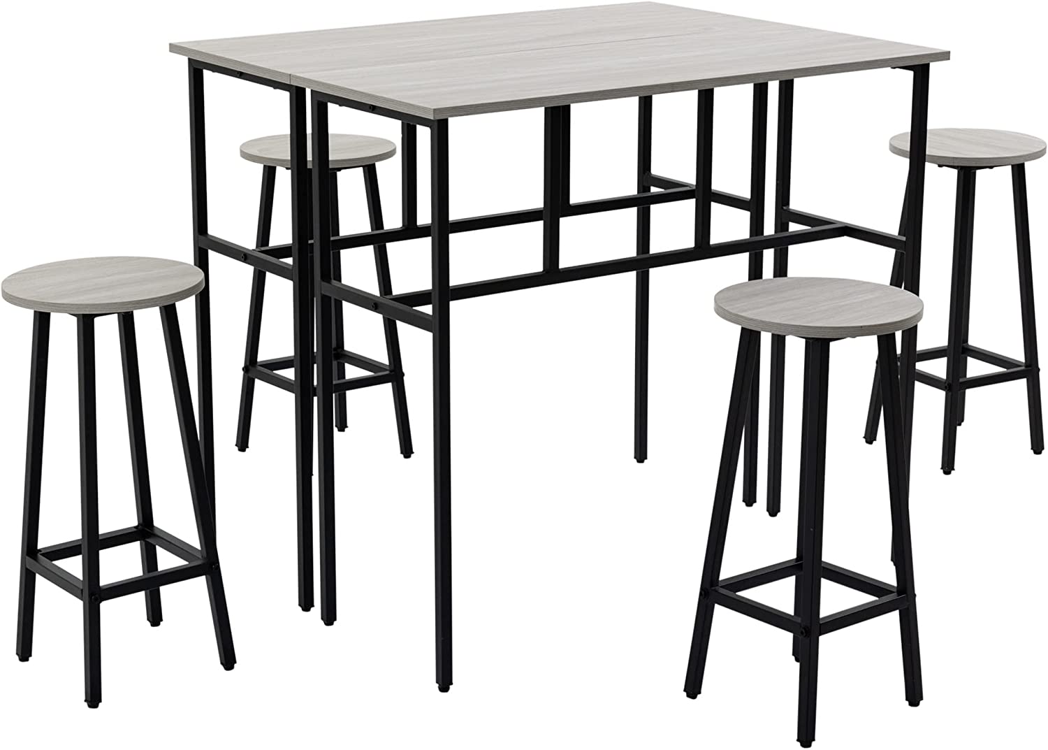 6-Piece Bar Table Set, 2 Breakfast Tables with 4 Stools, Counter Height Dining Tables & Chairs for Kitchen, Living Room, Grey