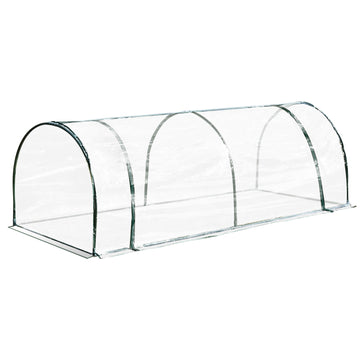 Mini Greenhouse, Small Polytunnel Green House with Zipped Doors, Steel Frame for Garden Patio, 250 x 100 x 80cm, Clear