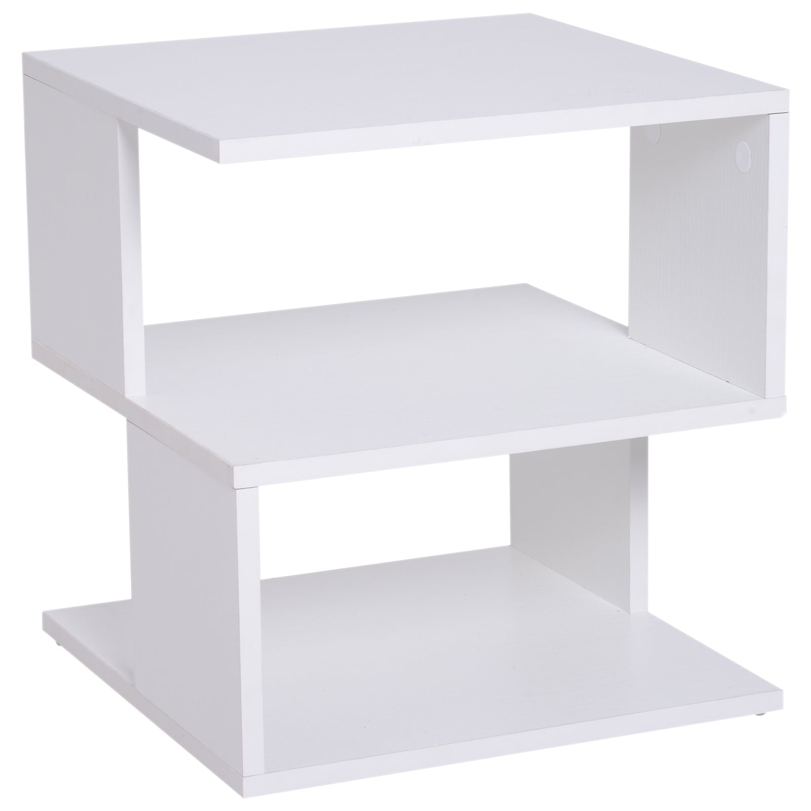 Side Table Square Coffee Table Modern End Table with 2 Tier Storage Shelves for Living Room, Bedroom, White