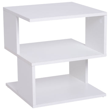 Side Table Square Coffee Table Modern End Table with 2 Tier Storage Shelves for Living Room, Bedroom, White
