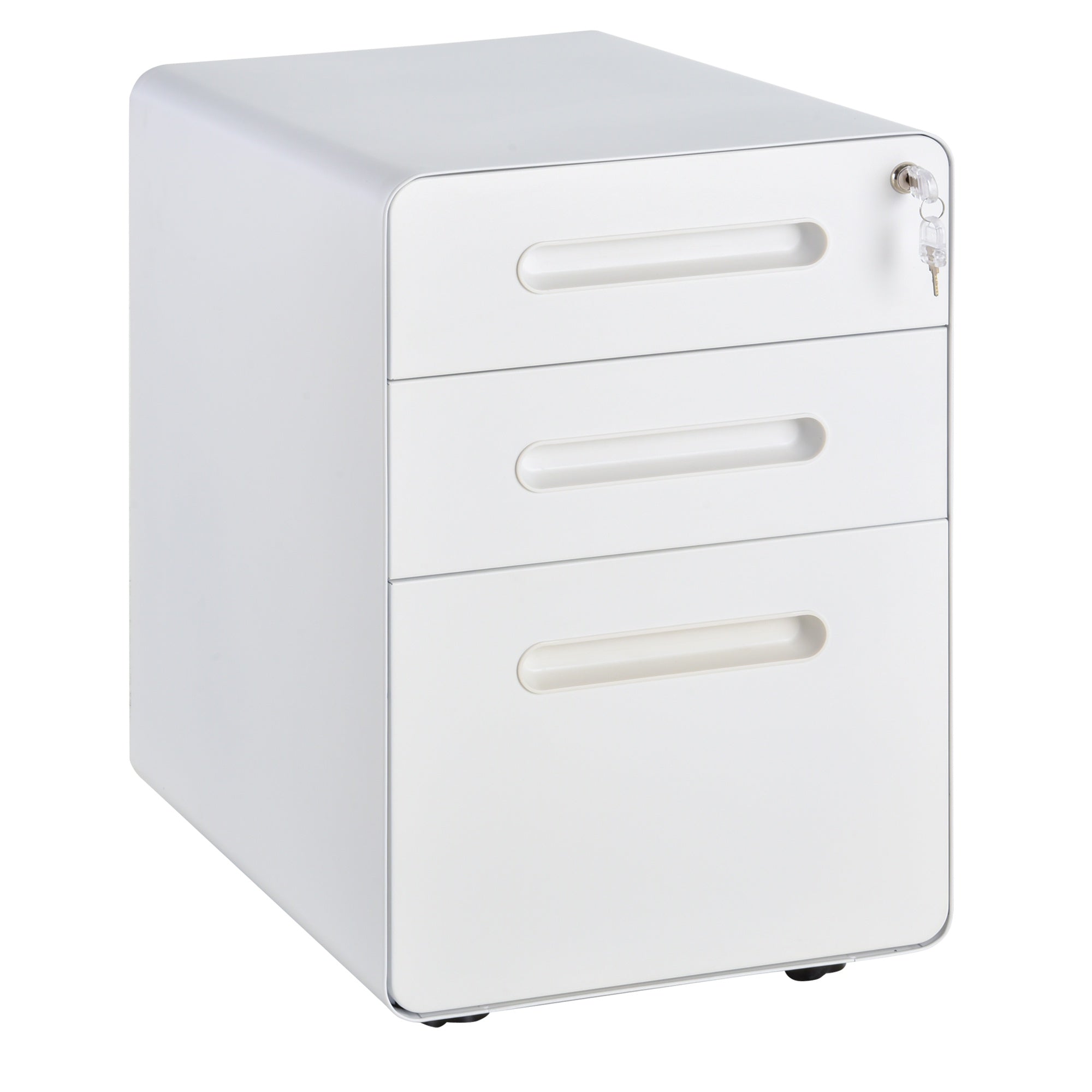 Lockable File Cabinet with 3 Drawers, Vertical Office Drawer for A4, Letter, Legal Size, Anti-tilt Design, Pre-Assembled Body, White
