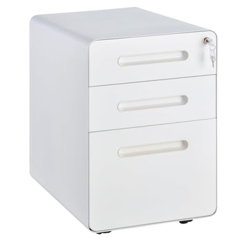 Lockable File Cabinet with 3 Drawers, Vertical Office Drawer for A4, Letter, Legal Size, Anti-tilt Design, Pre-Assembled Body, White