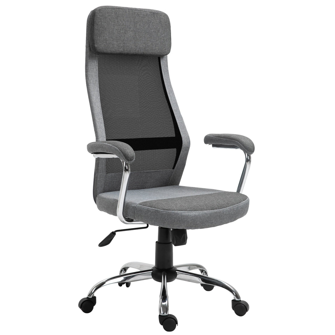 Office Chair, Ergonomic Desk Chair, High Back Computer Chair with Adjustable Height, Swivel Rolling Wheels, Mesh Back and Linen-Feel Fabric Seat for Home and Study, Grey