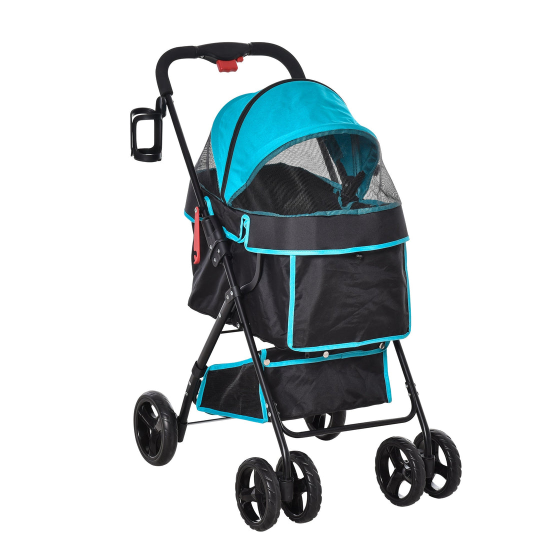 Dog Pram Dog Stroller Pet Pushchair Foldable with Brake, Cupholder, Safety Leash, for Miniature Dogs
