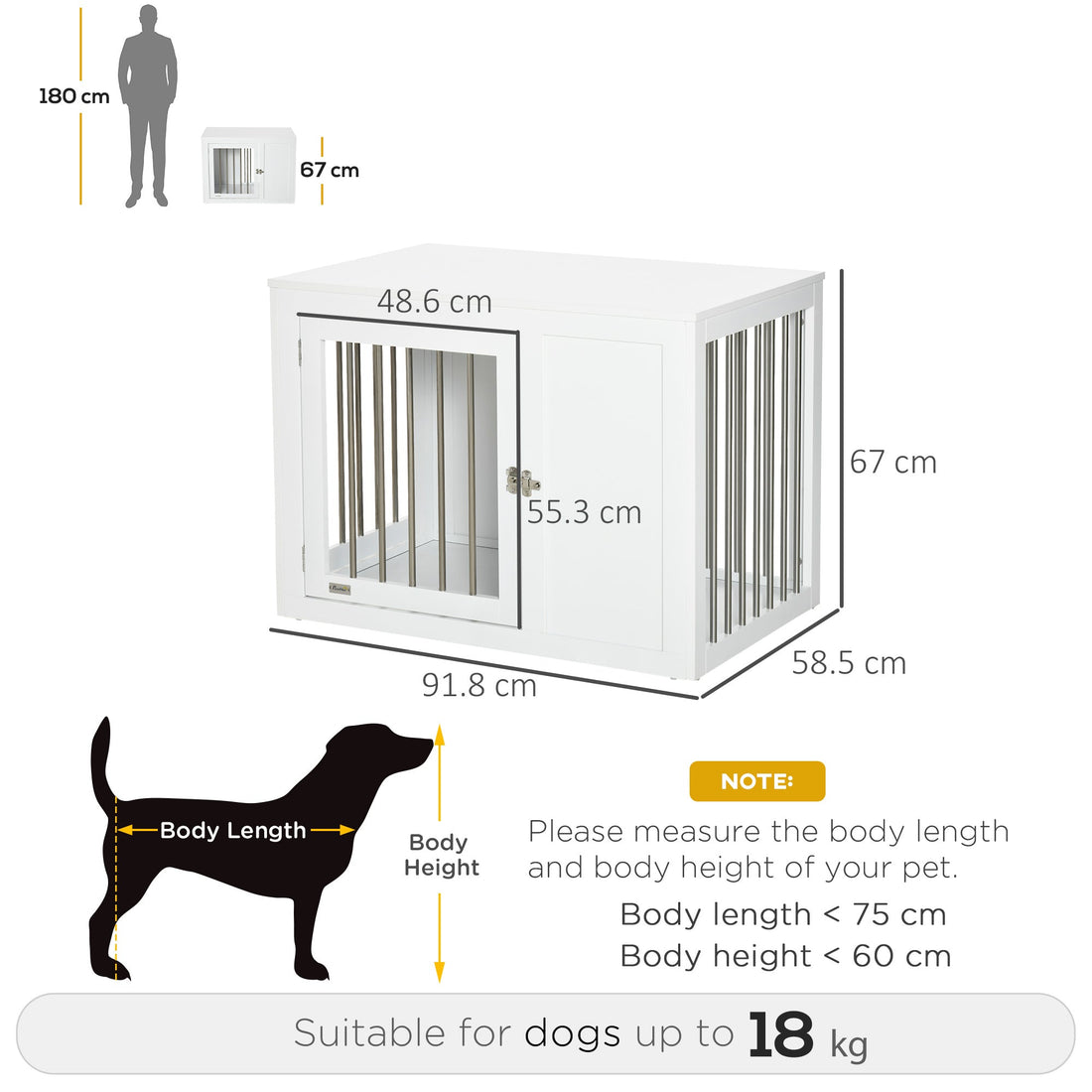 2-in-1 Dog Cage and Side Table, with Two Lockable Doors, for Medium Dogs - White